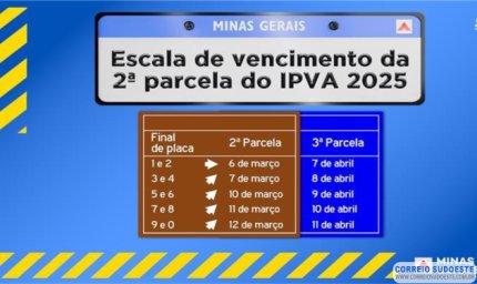 Escala de vencimentos da 2ª parcela do IPVA começa nesta quinta-feira (6/3)