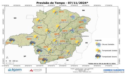 Sudeste deve ter muitas nuvens com pancadas de chuvas nesta quinta-feira (7)