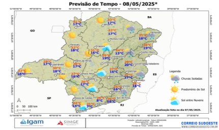 Sudeste terá poucas nuvens e chuva, nesta quinta-feira (8)