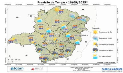 Terça-feira com previsão de chuvas com granizo em Minas Gerais