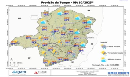 Alerta de chuvas intensas para o Sudeste nesta quinta-feira (9)
