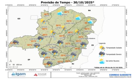 Minas tem alerta de tempestades severas em grande parte do estado
