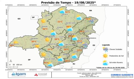 Quarta-feira (20) com céu aberto para a Região Sudeste