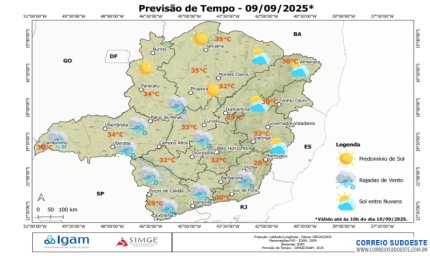 Sudeste terá terça-feira (9) com chuva isolada em áreas dos quatro estados