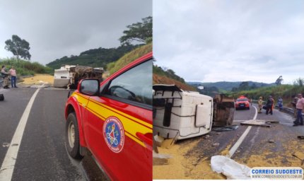 Carreta com soja tomba na “Serra de São Pedro”