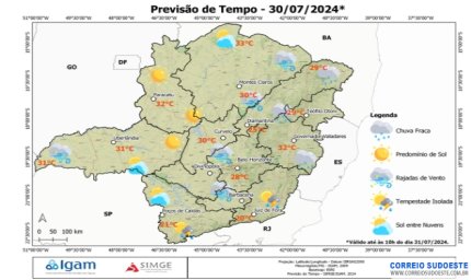 PREVISÃO DO TEMPO: terça-feira (30) com alerta para queda de temperatura e baixa umidade em Minas Gerais