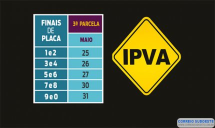 Terceira parcela do IPVA 2022 vence a partir desta quarta-feira