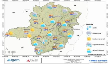 Quarta-feira (14) com alerta para geada e baixa umidade em Minas Gerais