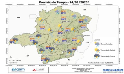 Dia ensolarado no Espírito Santo e chuvas para MG e SP no período da tarde