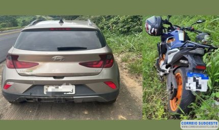 Moto ‘atropela’ carro na rodovia
