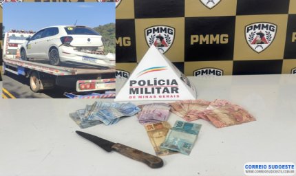PM de Guaxupé prende casal que assaltou motorista de aplicativo