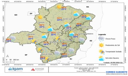 terça-feira (17) com possibilidade de chuvas em Minas Gerais