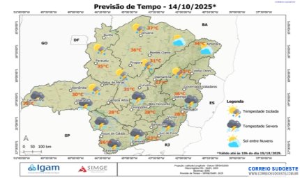 Alerta de tempestades para o Sudeste nesta terça-feira (14)