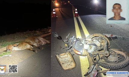 Animal na pista causa morte de motoqueiro guaxupeano