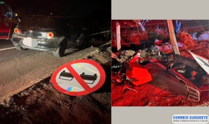 Casal sofre acidente na rodovia ao atingir placa