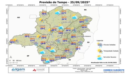 Tempo nublado e queda de temperatura em Minas