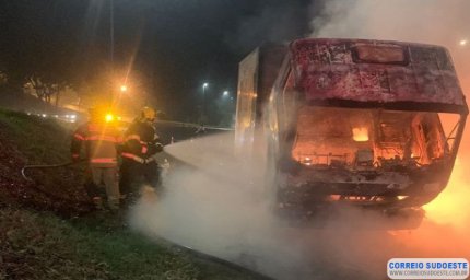 Caminhão pega fogo na rodovia