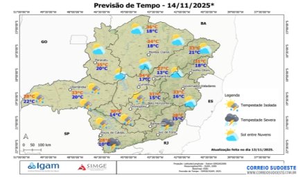Pancadas de chuvas e tempestades estão previstas para Minas