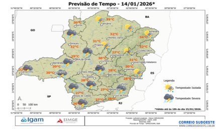 Alerta de tempestade e calor no Sudeste nesta quarta-feira (14)