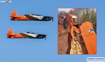 Aviões Embraer Tucano da FAB colidem em voo e cadete se ejeta