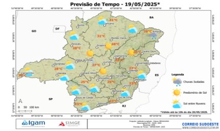 Variação de nuvens em grande parte do Sudeste nesta segunda-feira (19)