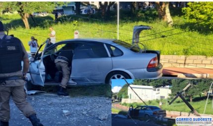 Condutor embriagado colide contra poste e é preso em Guaxupé