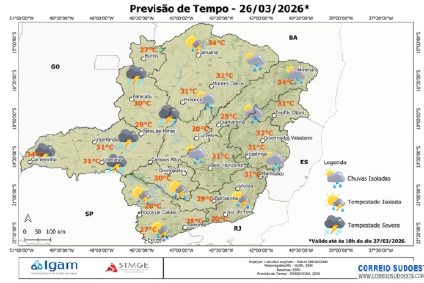 Massa de ar quente reduz chuvas em Minas, mas regiões ainda têm risco de tempestades