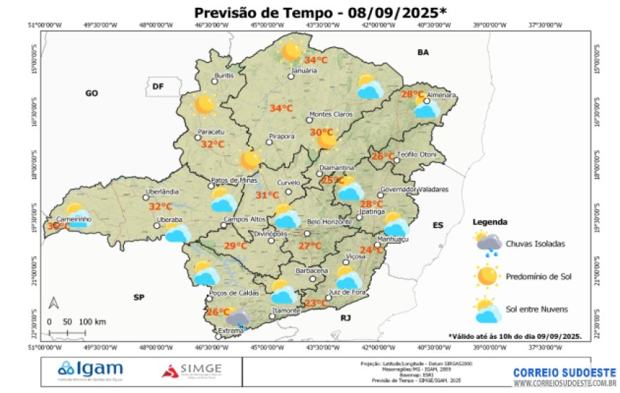 Segunda-feira (8) sem chuvas em grande parte do Sudeste