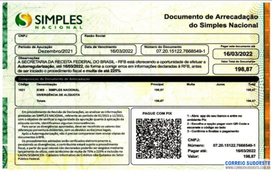 Golpe da falsa guia do Simples Nacional