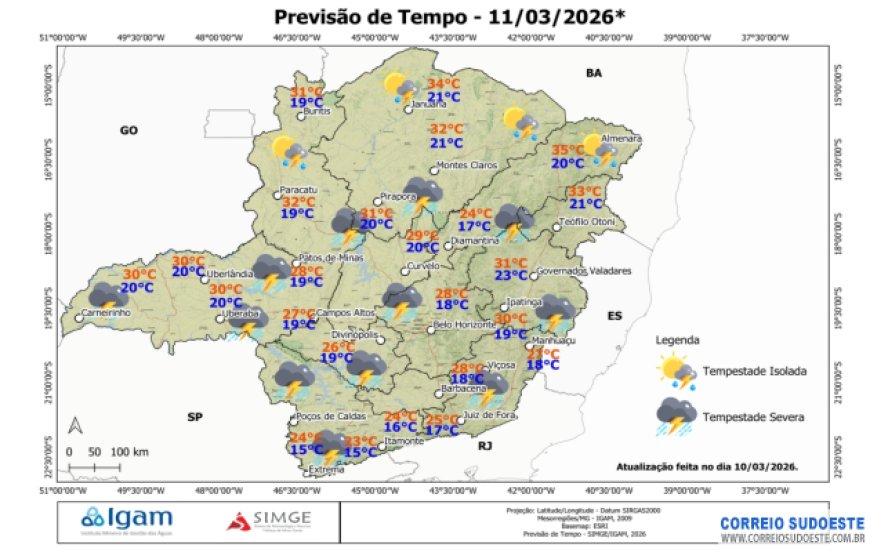 Aviso Vermelho do Inmet: Minas sob grande perigo de temporais nesta quarta-feira