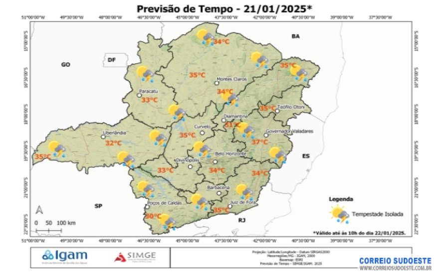 Chuvas intensas no Sudeste, nesta terça-feira (21)