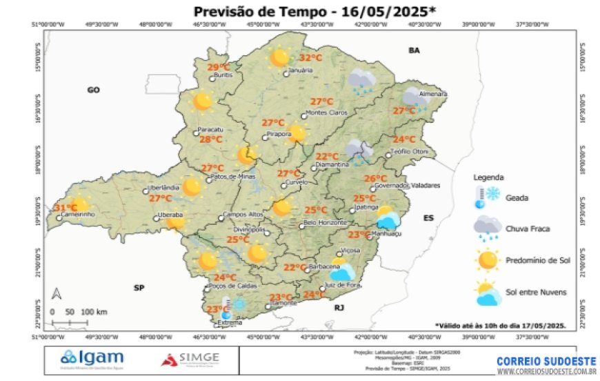 Sudeste varia entre poucas nuvens e chuva, nesta sexta-feira (16)
