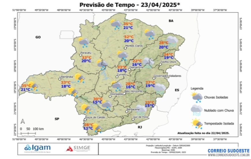 Minas com previsão de tempo nublado nesta quarta-feira