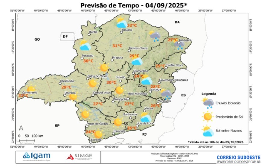 Sudeste contará com quinta-feira (4) sem chuva e variação entre muitas e poucas nuvens