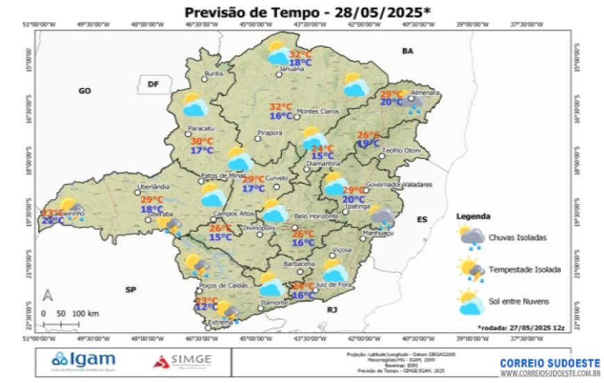 Sudeste varia entre poucas e muitas nuvens, nesta quarta-feira (28)