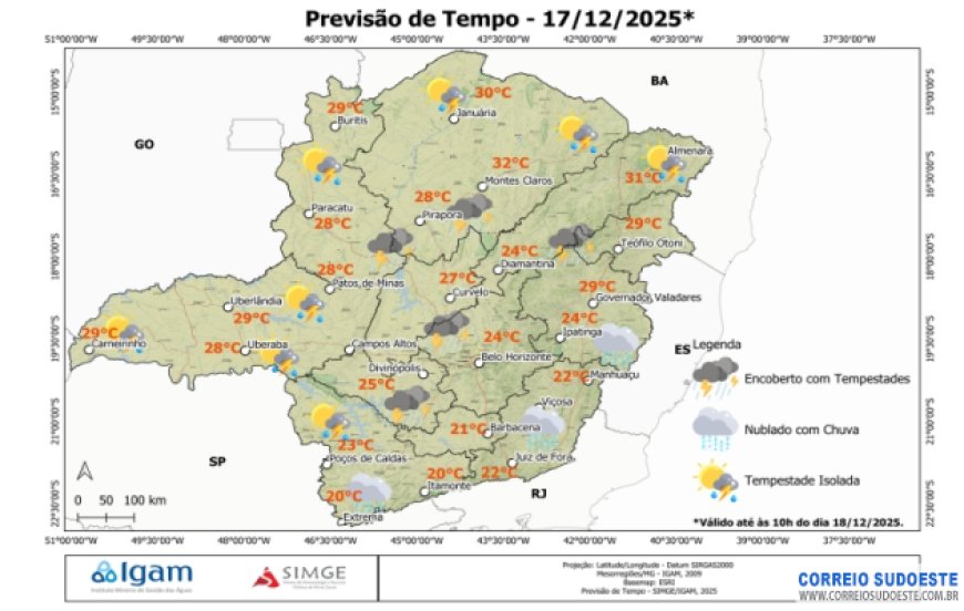 Tarde deve ser de tempestades em grande parte de Minas gerais