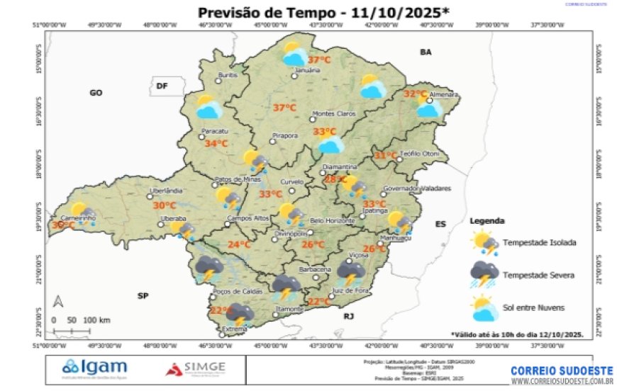 Sul de Minas tem previsão de tempo severo neste sábado