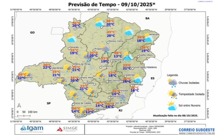 Alerta de chuvas intensas para o Sudeste nesta quinta-feira (9)