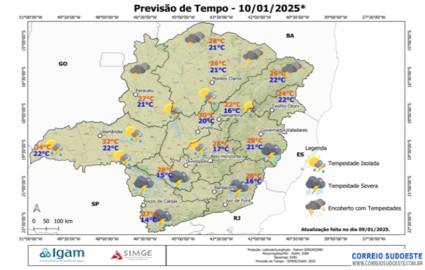 Sudeste terá predominância de tempo chuvoso, nesta sexta-feira (10)