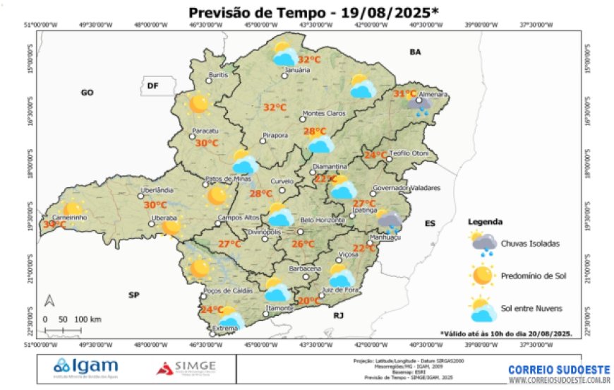 Quarta-feira (20) com céu aberto para a Região Sudeste