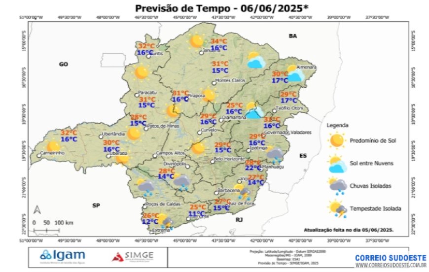 Sexta-feira com previsão de chuva na região Sudeste