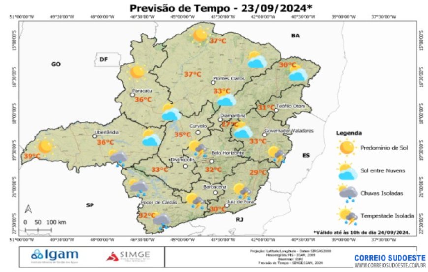 Muitas nuvens no ES, RJ e MG; possibilidade de chuva em áreas de SP