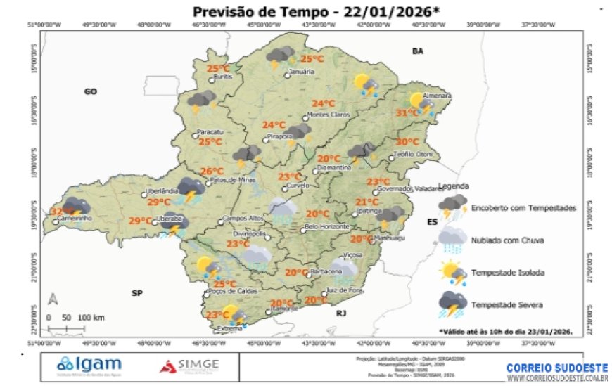 Inmet alerta para chuvas intensas para Minas Gerais, São Paulo, Rio e Espírito Santo