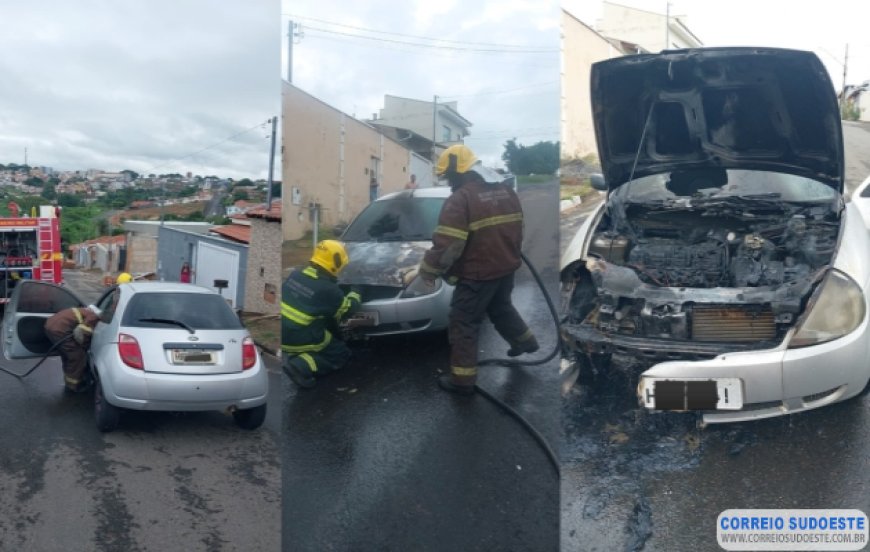 Bombeiros de Guaxupé controlam incêndio em veículo
