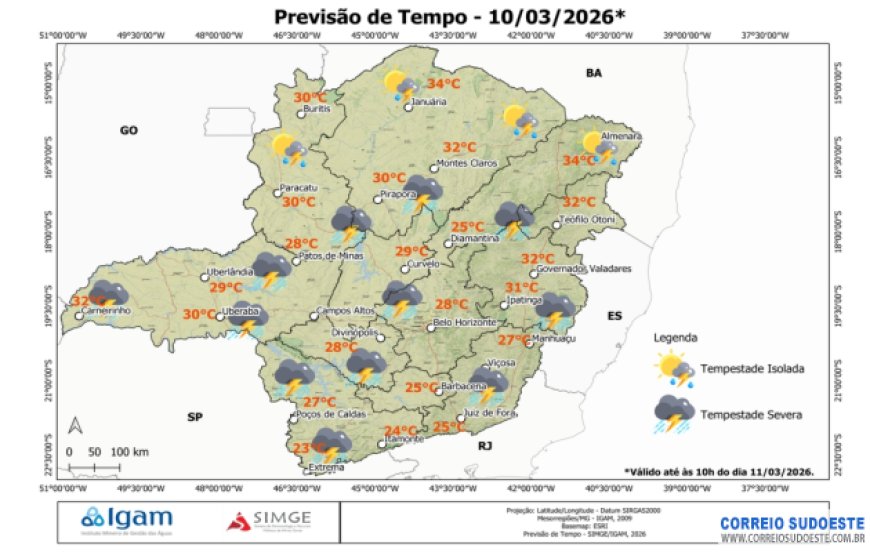 Terça-feira de chuvas intensas em Minas: tempestades atingem todas as regiões