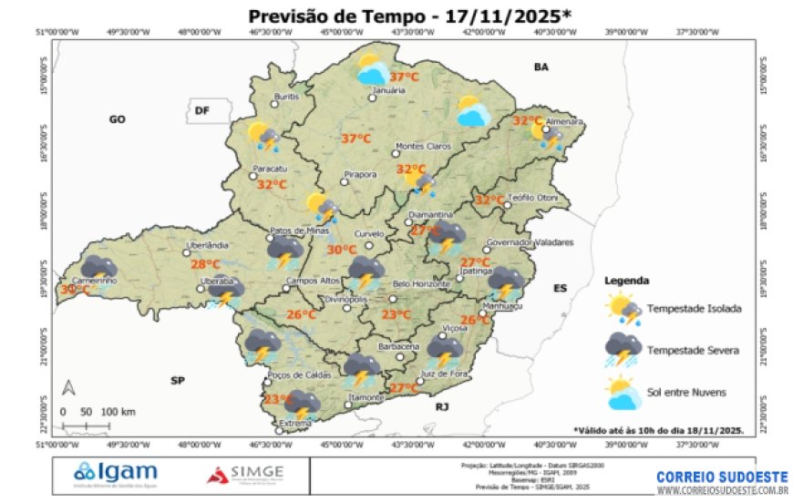 Segunda começa com muita chuva no Sul e Sudoeste de Minas