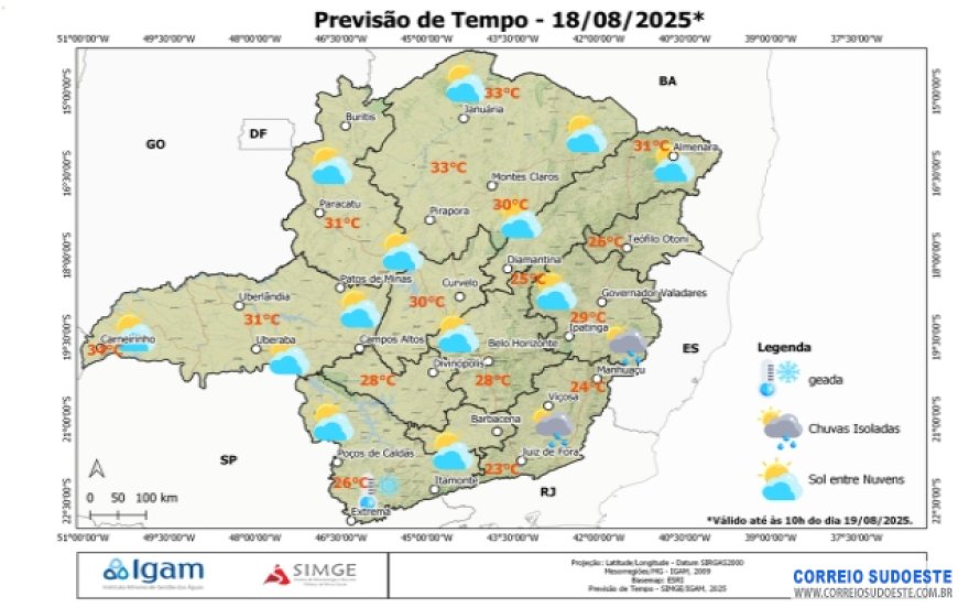 Semana começa com tempo quente em Minas Gerais e chuva em outras partes do Sudeste