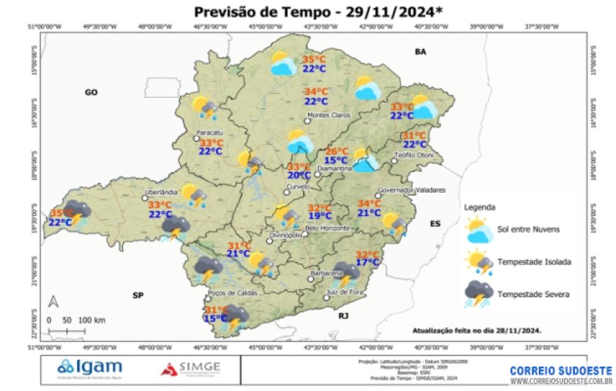 Sudeste terá chuvas em São Paulo e Minas, nesta sexta-feira (29)