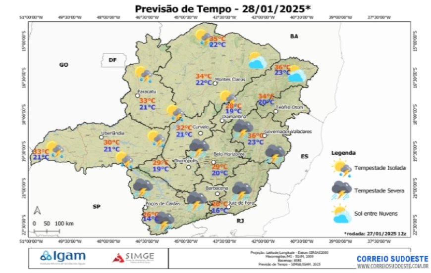 Sudeste terá chuvas intensas, nesta terça-feira (28)