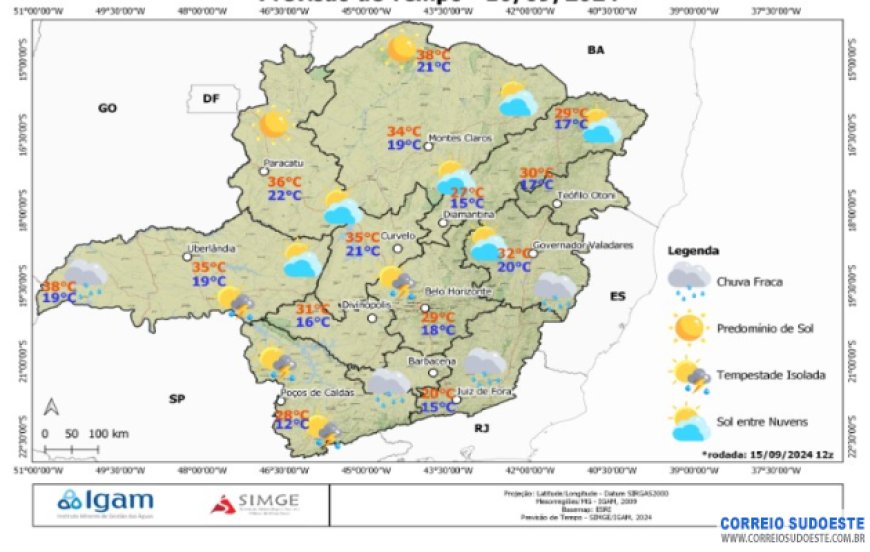 terça-feira (17) com possibilidade de chuvas em Minas Gerais